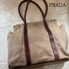 プラダ　PRADA　三角ロゴプレート　リネンブランド　キャンバスレザー　ミニトートバッグ　肩掛け