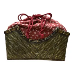 【🌟大特価🌟定価5,980円】 ME-A-343  竹かご　竹かご巾着　籠バッグ  巾着 夏 祭り 花火大会 シンプル 大人  レディース　ミニマリスト　ケース　ポシェット　小物入れ　収納　お出かけ　アウトドア　雑貨　グッズ　かわいい　えんじ　梅