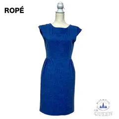 ☆美品☆ ROPE ロペ ワンピース ノースリーブ ひざ丈 フェミニン ドレス レディース ブルー v-76 送料無料