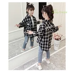 子供服 ワイシャツ 女の子 キッズ ジュニア チェック柄 ジュアルシャツ 新作 通学 長袖 フォーマル 可愛い キッズトップス ant4y724516