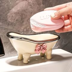 ソープディッシュ ポリエチレン製 バスタブ型 お風呂の形 リボン付 携帯用収納 ソープホルダー バスルーム バスアクセサリー 可愛い 姫 プ
