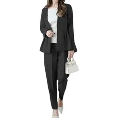 【新品】 [Yucahype] セットアップ レディース 上下セット 長袖 テーパードパンツ ジャケット パンツスーツ フォーマル フェミニン オシャレ きれいめ 体型カバー 20代 30代 40代 50代 入学式 卒業式 通勤 春秋冬夏(S ブラック) 0