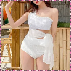 送料無料 ウエストリボンワンピース水着20代30代 ワンショルダー フリルモノキニ カットアウト ビーチウェア 大人可愛い 体型カバー 水着 セクシー スイムウェア 夏海 エレガント みずぎ 海水浴リゾート衣装 韓国風おしゃれ水着