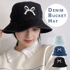 バケットハット バケハ レディース 帽子 デニム 青 黒 UV 対策 日よけ帽子 アウトドア 遠足 修学旅行 旅行 コンパクト 収納 手洗い可 洗濯可 リボン 刺繍 かわいい 日焼け防止 紫外線対策 つば広 日よけ 軽量[郵1.5]^bm1534^