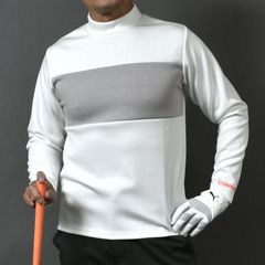 送料無料 アウトレット ホワイト×グレー/Lサイズ 【COMONGOLF/コモンゴルフ】ポンチ素材バイカラー長袖モックネックゴルフシャツ(CG-ST3030)メンズ ゴルフウェア ゴルフ 長袖 ハイネック トップス 春 秋 冬 パシャ売り S-S