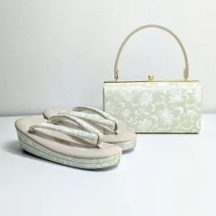 和装 草履 バッグ セット ベージュ 薄い緑 フリーサイズ u92-3