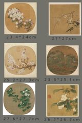 宋 画 小品 団扇図 国画 蓮池 蓮花 杏花 海棠 梅茶花 花図 6点セット 絹布 絹本 東洋画 中堂画 掛け物 未表装