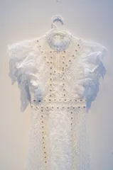 【0020】フレンチスリーブ ロングドレス 花 刺繍 レース 白 ホワイト