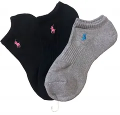 未使用 ポロ ラルフローレン ソックス メンズ レディース 23-25ｃｍ 靴下 3足セット 足底パイル アーチサポート ワンポイント刺繍 ショート丈 ブラック　黒　グレー スニーカーソックス ナイガイ レディース POLO RALPH LAUREN ポニー