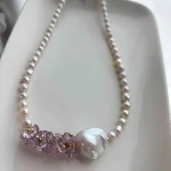 高輝度紫水晶と大粒バロックパールのネックレス