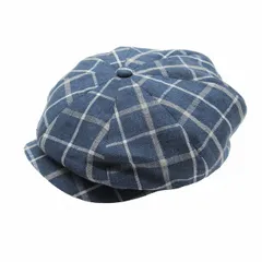 美品 カシラ × スキャバル CA4LA × SCABAL リネン100％ チェック柄 ハンチング キャスケット キャップ 帽子 青 ブルー △N07 メンズのサムネイル