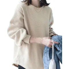 ☆ ベージュ ☆ Mサイズ ☆ ワッフルトップス 長袖 無地 ワッフル レディース トップス 長袖 秋 春 tシャツ Tシャツ 羽織り 羽織 ゆったり カットソー 無地 カジュアル おしゃれ 冬 大人 シンプル 体型カバー ベーシック 着回し