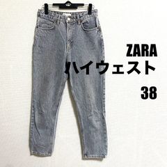 ZARA グレー デニム ストレート ハイウェスト ジーンズ ザラ 38 M