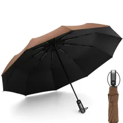 【新品未使用】折りたたみ傘 晴雨兼用 梅雨対策 10本骨 日焼け止め対策 自動開閉 ワンタッチ 高強度 強風対応 メンズ レディース 紫外線遮光 UVカット 収納ポーチ付き(茶色)