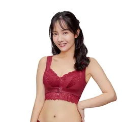 [アンジェリール] ナイトブラ「ふんわりルームブラ」 ノンワイヤー/脇高/補正 ボルドー（M-L） 1