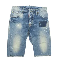 ディースクエアード DSQUARED2 ハーフデニムパンツ ジーンズ ショートパンツ デニムパッチ ダメージ ウォッシュ加工 ボタンフライ ボトムス インディゴ 46 メンズ 
