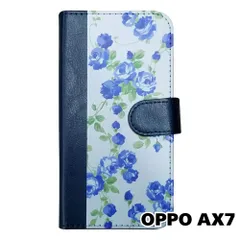 【新品未使用】 OPPO AX7 手帳型スマホ ケース 花柄 (20066手帳ネイビー) バラ ローズ 水彩 フラワー 北欧 おしゃれ かわいい カード収納 PUレザー flip2-ax7-nv-20066のサムネイル