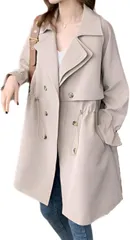 ONE UMB(ワン アンブ) ロングトレンチコート レディース スプリングコート アウター ジャケット 春秋 ロングコート カーキ リクルート(ベージュ,  L)