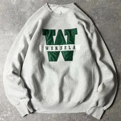 90s UNKNOWN カレッジ ロゴ パッチ 刺繍 RWタイプ スウェット トレーナー / 90年代 オールド リバース 霜降り グレー