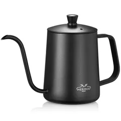 【新着商品】MERMOO YILAN コーヒー ドリップ ポット 2~3人用 600ml コーヒー ドリップ ケトル 蓋付き 人気 ステンレス 細口 珈琲 やかん リップケトル（ブラック）