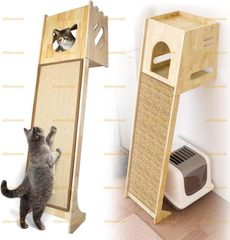 キャットタワー 木製 無垢材使用 窓付き猫ハウス 据え置き型 高さ150cm 多頭飼い対応 爪とぎポール 麻紐 耐荷重70kg 省スペース 組立簡単