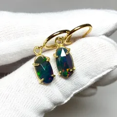 高品質　ブラックオパール　フープピアス　ローズカット　ピアス　フリーフォーム　イエローゴールド