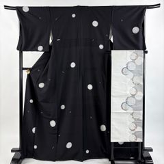 小紋 美品 名品 幾何学 黒 紗袷 身丈161.5cm 裄丈63cm S