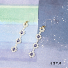 NO.64　小花3連　テグス編み　【タンザナイト】　樹脂フックピアス
