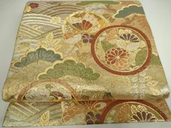 袋帯 佐賀錦 金糸 七宝紋様 扇 華柄 華やか フォーマル NO-420 袋帯 佐賀錦 金糸 七宝紋様 扇 華柄 華やか フォーマル NO-420
