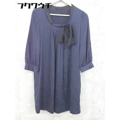 ◇ N. NATURAL BEAUTY BASIC リボン サテン 七分袖 ミニ ワンピース サイズM ネイビー レディース 【中古】 【1101200012455】