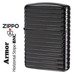 zippo(ジッポーライター)ARMOR アーマー　ホリゾンタルストライプ ブラックニッケル BNC 3次元立体彫刻 4面連続加工　Horizontal Stripe HS-BNC 横縞模様　高級感 おしゃれシンプル 彫刻 重厚 豪華 ギフト プレゼント