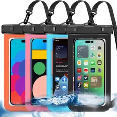 【人気商品】iPhone、Android Phoneなど最大7.5のスマホに対応 【4枚セット完全防水】多色汎用型スマホ防水ケース。大型のスマホも使える防水ケース・バッグ（防水性能：IP68認定）アウトドア・スポーツシーン適用のApple (黒，青，ピンク，オ