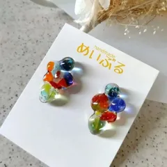 琉球ガラス　もこもこピアス　ハンドメイド　レジン