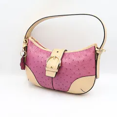 良品 OKPTA  レザー オーストリッチ ピンク/ベージュ ゴールド金具 ハンドバッグ NSY  2000000 NSK