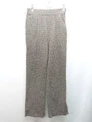 ◇ earth music&ecology バックウエストゴム チェック柄 サイドスリット ストレートパンツ サイズM ブラウン レディース E  【1308160009970】