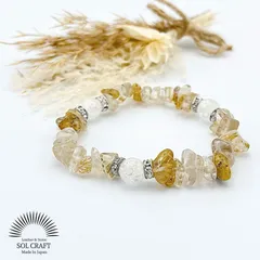 【最強金運】ゴールドルチルクォーツ さざれ石 三粒クラック水晶 天然石 ブレスレット 金針水晶 金鉱石 恋愛運 勝負運 仕事運 健康 厄除け 浄化 魔除け お守り 集中力 直感力 パワーストーン レディース メンズ ユニセックス