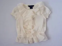 ラルフローレン ralph lauren アウトレット 子供服 女の子 4歳 約 100cm 半袖 ブラウス クリーム 紺 フリル 春 夏 ★3 トップス ガールズ 女児 キッズ 【中古】 ユーズド リサイクル こども