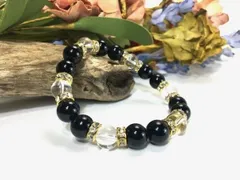 オニキス×水晶 パワーストーン ブレスレット 天然石 10mm（ゴールド）メンズ・レディース 男性・女性 数珠ブレス 開運 [17]