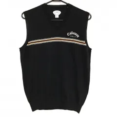 【美品】キャロウェイ ニットベスト 黒×白 胸ライン ウール混 Vネック メンズ M ゴルフウェア Callaway