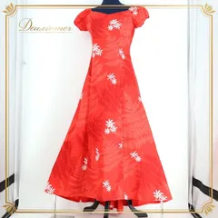 フラダンス 衣装 ワンピース ドレス レッド系 マーメイドライン フラ ダンス 赤 白 花柄 ティアレ柄 鮮やか MermaidLine MMJ エムエムジェイ 日本製 華やか ハワイアン アロハ かわいい ハワイアンプリント ホワイト系