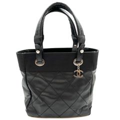 【美品】CHANEL　シャネル　パリビアリッツ　PM　トートバッグ　ハンドバッグ　ココマーク　チャーム　ブラック　黒　コーティングキャンバス