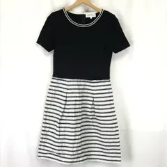 日本製★ハナエモリ/アルマ アン ローズ/HANAE MORI/ALMA EN ROSE★異素材切替/ひざ丈/半袖フレアワンピース【38/M/黒×白】dress/Made in Japan◆cBH581<sale>