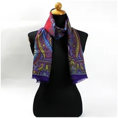 エトロ ウール シルク ストール 長方形 パープル×レッド 中古 Aランク