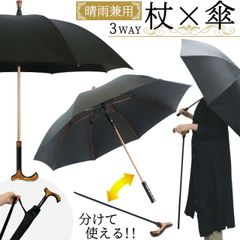傘&仕込み杖セット 8本傘 58cm ステッキ 杖 長傘 晴雨兼用 収納袋付き ワンタッチ式 自動傘 木目 GPT gu1b461