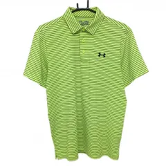 【超美品】アンダーアーマー 半袖ポロシャツ 蛍光イエロー×黒 ボーダー ヒートギア LOOSE メンズ MD ゴルフウェア UNDER ARMOUR