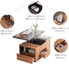 テーブル センターテーブル 昇降式テーブル 折りたたみ天井昇降引出し 多機能ダイニングテーブル【ナチュラル】【M0545】