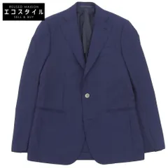 【美品】CARUSO カルーゾ 春夏向け ジャケット 46 カルーゾ CARUSO】春夏 絹麻ウールチェック柄ネイビージャケット