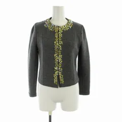 トゥモローランドコレクション TOMORROWLAND collection ノーカラージャケット ビジュー装飾 ショート丈 クルーネック 38 M グレー 黄 イエロー /ROのサムネイル