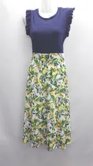 ◇ ⊂ tocco closet ニット切替 花柄 ノースリーブトップス ロング ワンピース サイズM ネイビー イエロー レディース E  【1411280045701】