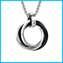 【人気商品】メンズ ネックレス ペンダント ダブルリング ３連リング シンプル ステンレス アクセサリー シルバー [YAHANE] ブルー ブラック ゴールド トップ ジュエリー アレルギーフリー 防水